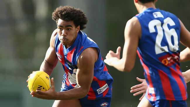 Collingwood Next Generation Academy member Isaac Quaynor, who has been likened to Western Bulldogs star Jason Johannisen. Picture: Robert Prezioso/Getty Images