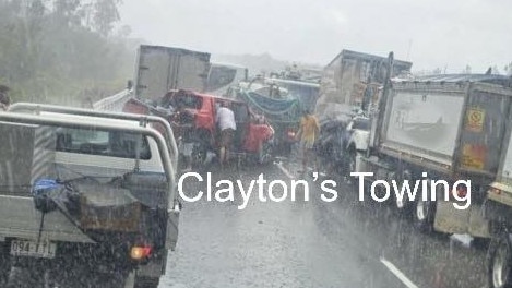 Emergency services rushed to the scene of a nine-vehicle pileup on the Bruce Hwy southbound near Caloundra. Picture: Clayton's Towing