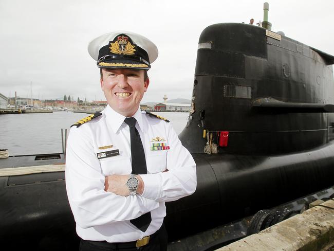 “I don’t want a capability gap” ... Captain Byron Williamson in front of the Collins class submarine, HMAS Farncomb.