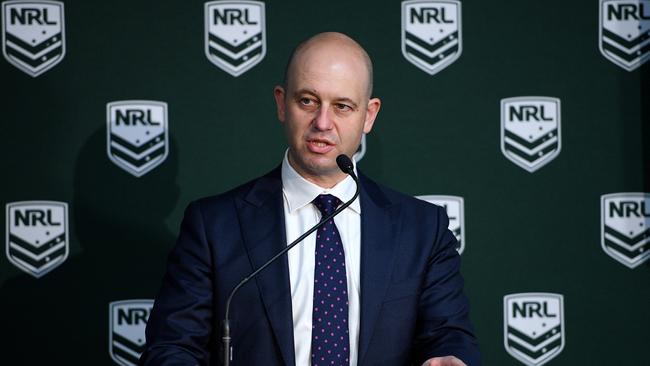 NRL CEO Todd Greenberg speaks at the announcement of the NRL Women's Program in Sydney, Wednesday, December 6, 2017. The NRL today announced a women's premiership competition for 2018, featuring up to six teams, along with State of Origin and Jillaroos international matches. (AAP Image/Dan Himbrechts) NO ARCHIVING