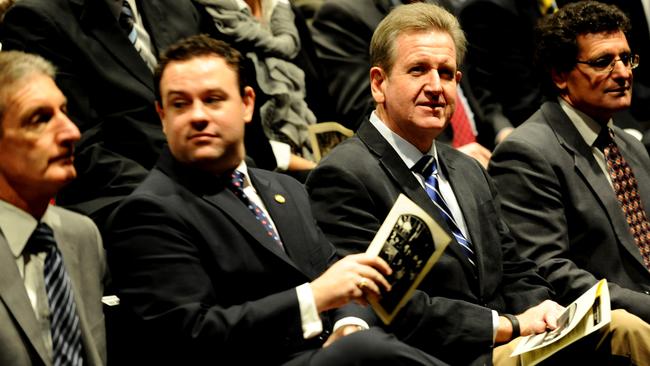 Stuart Ayres sits next to then premier Barry O’Farrell at the opening of the new Arts Centre at Nepean Creative and Performing Arts High School.