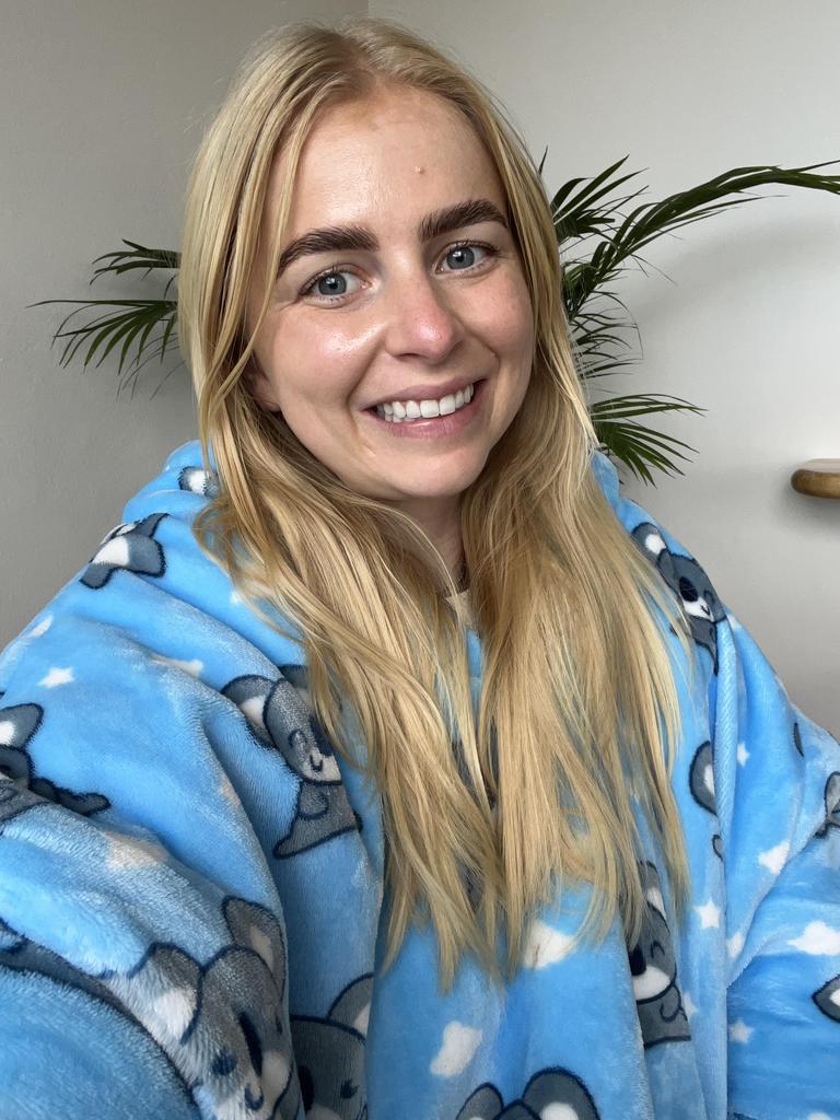 Hannah says she "couldn't live without" her Oodie in the cold winter months. Picture: news.com.au/Hannah Paine