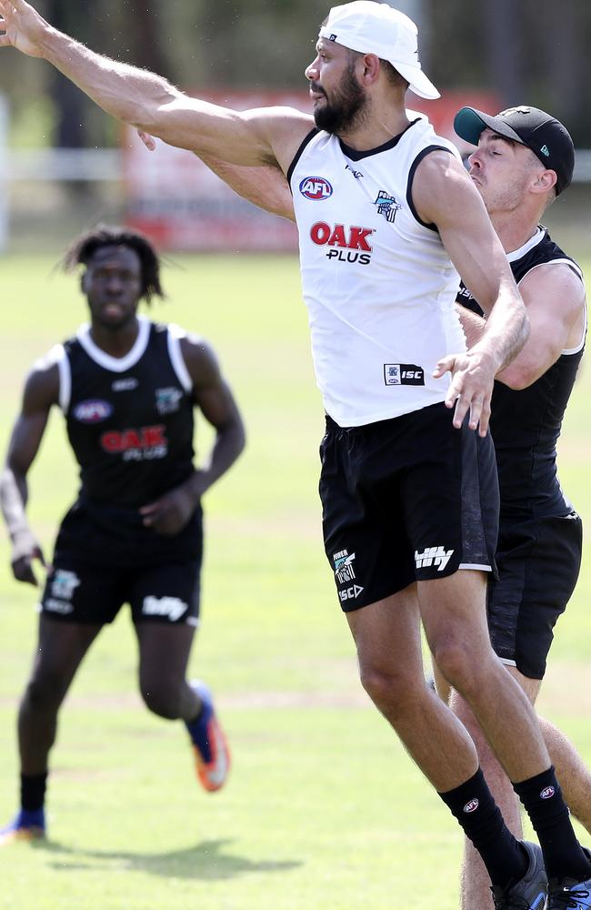 Paddy Ryder and Scott Lycett during a Power training session in Noosa. Picture: Sarah Reed.