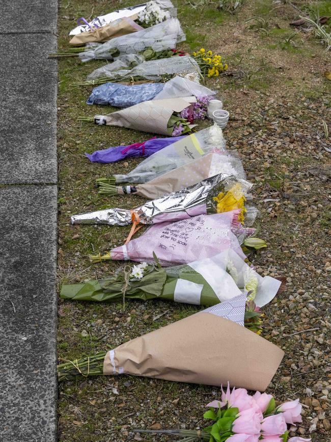 Neighbours and friends lined the street with flowers following Cheng’s murder. Picture: Wayne Taylor