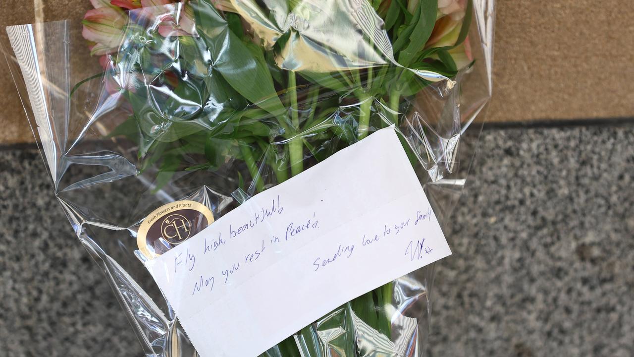 Flowers left at the scene of the crash that claimed Tia Cameron’s life. Picture: David Clark