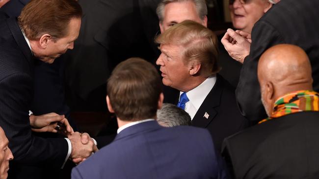 President Donald Trump arrives for the State of the Union address. Picture: AFP