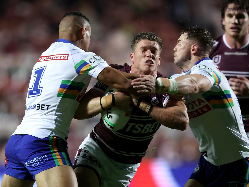 Reuben Garrick takes on the line. Picture: Mark Metcalfe/Getty Images