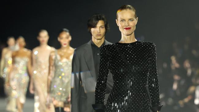 Eva Herzigova walks the runway in Florence, Italy. Picture: Getty Images.