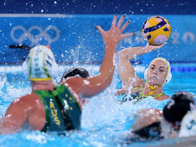 Halligan was one of the Stingers’ best against Canada, finishing with three goals. Picture: Clive Rose/Getty Images