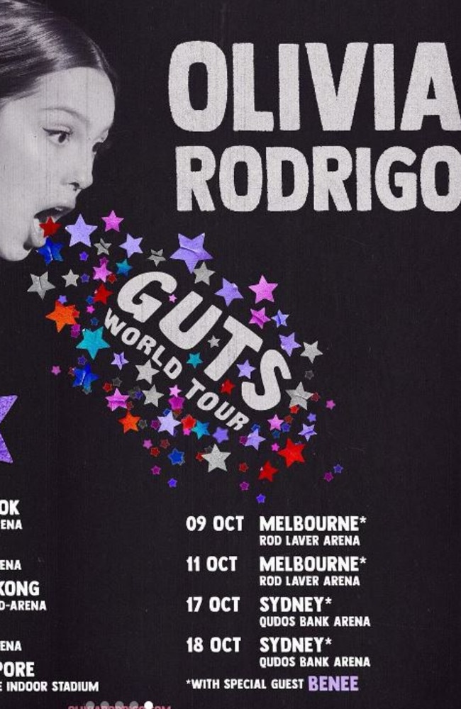 Olivia Rodrigo announces her Guts tour dates.