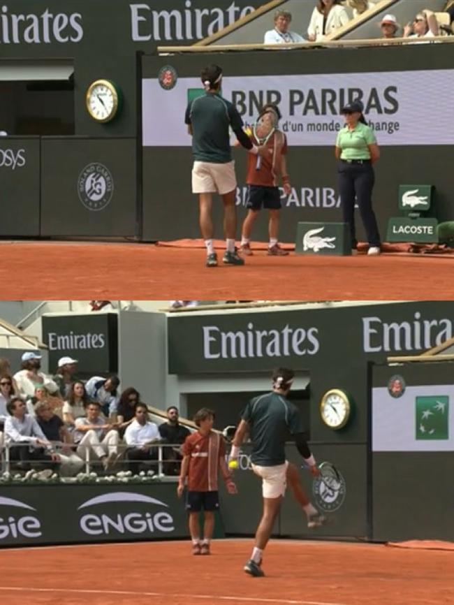 Lorenzo Musetti was fortunate to not be defaulted after kicking a ball into a linesperson. Image: X