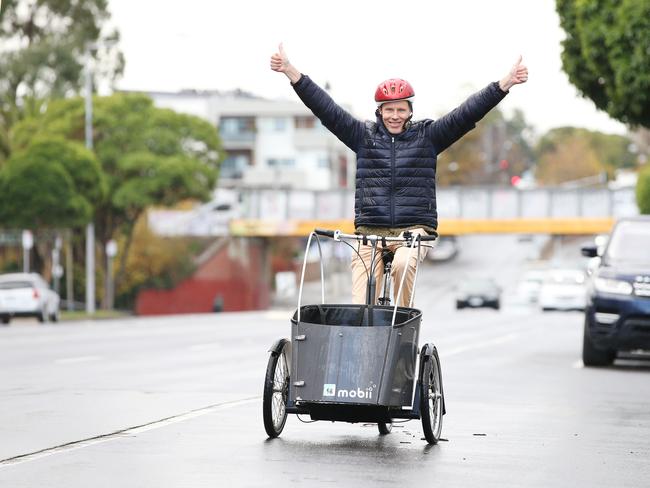 Cyclist Mik Aidt celebrates the council bike lane stage one decision. Picture: Alan Barber