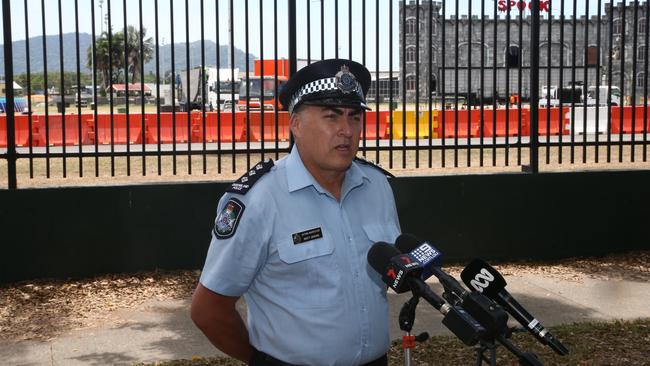 Acting Inspector Brett Jenkins outside Cairns Showgrounds, a short distance away from where a 25 year old fell from the Hangover ride.