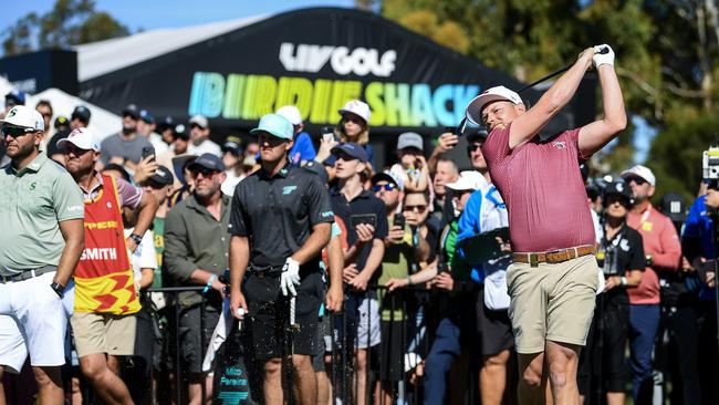 Cameron Smith, captain of the Ripper GC tees off the 4th. Picture: Mark Brake.