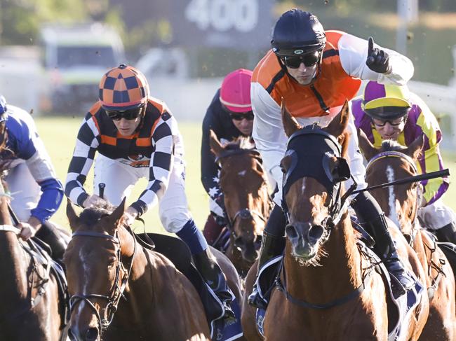 SYDNEY, AUSTRALIA - OCTOBER 15: Brenton Avdulla on Ellsberg wins race 9 the Five Diamonds Prelude during Everest Day at Royal Randwick Racecourse on October 15, 2022 in Sydney, Australia. (Photo by Jenny Evans/Getty Images)