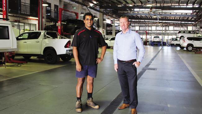 Bridge Toyota Darwin apprentice Henry Playford with Paul Kirby MLA. Picture: SUPPLIED