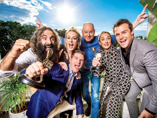 2019 Gold Logie nominees Costa Georgiadis, Amanda Keller, Sam Mac, Tom Gleeson, Eve Morey and Rodger Corser. Missing is Waleed Aly. Picture: Nigel Hallett