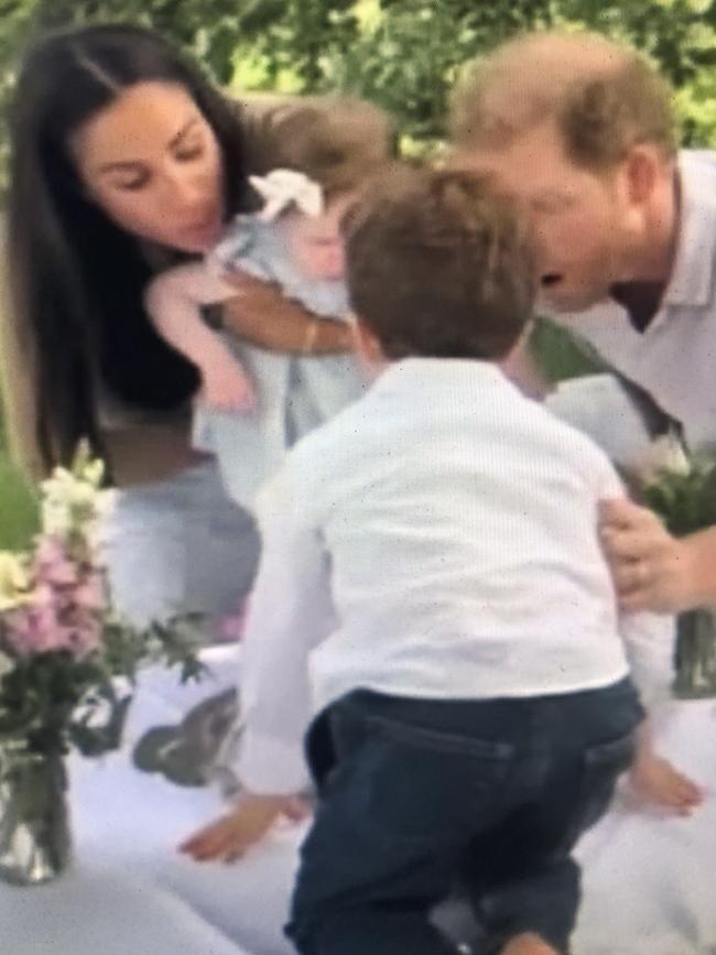 Harry and Meghan appear with their children in a Netflix docuseries. Picture: Netflix