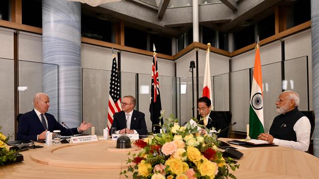 Joe Biden, Anthony Albanese, Fumio Kishida and Narendra Modi at their Quad meeting. Picture: Pool / AFP