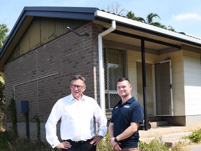 Terry Mills with the Territory Alliance candidate for Karama, Caleb Cardno ... Territory Alliance has proposed a housing scheme policy reminiscent of a controversial NT Labor plan. Picture: Katrina Bridgeford