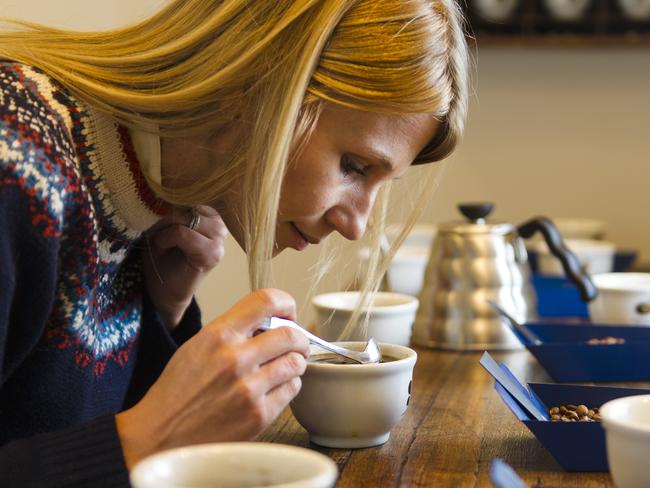 Coffee Feature With Fleur Studd15 August 2014, PrahranFleur Studd, co-owner of Market Lane Coffee at the Prahran Market. Fleur during a cupping sessionPicture: Eugene Hyland