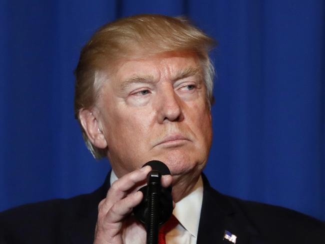 President Donald Trump prepares to speak at Mar-a-Lago about the air strike. Picture: Alex Brandon/AP