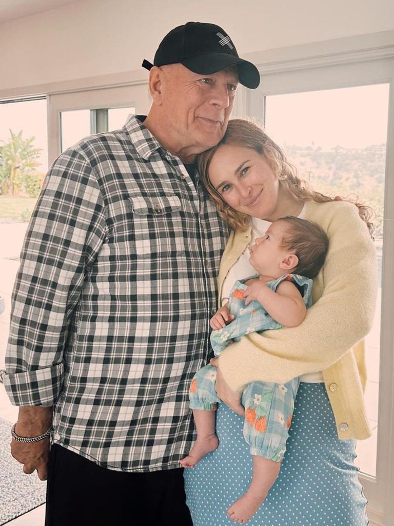 The actress with her dad Bruce Willis and newborn Louetta.