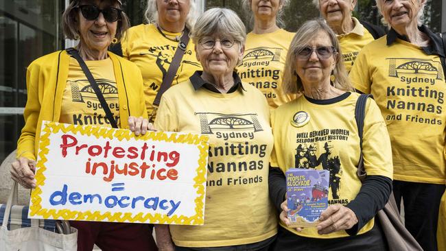 Protesters pictured outside the Supreme Court as the NSW Commissioner of Police attempts to stop a planned protest by Rising Tide at the Port of Newcastle later this month. Picture: NewsWire / Monique Harmer