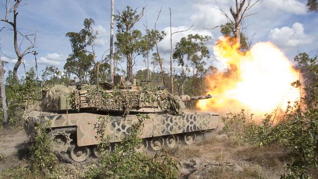 An Australian Army M1A1 Abrams tank fires a 120mm round during an exercise at Shoalwater Bay in Queensland in 2019.