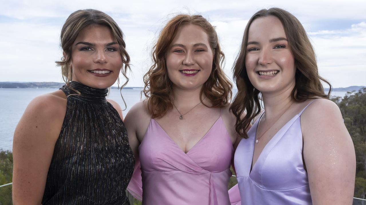 Grace Campbell, Lily Bewley, Hannah Korn.  St Mary's College leavers dinner 2023.  Picture: Caroline Tan