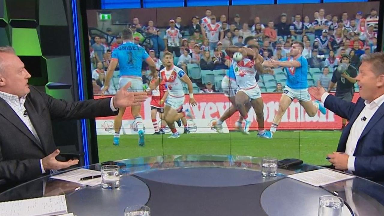 Paul Kent and Paul Crawley went toe-to-toe over Daniel Tupou's high shot. Photo: Fox Sports.