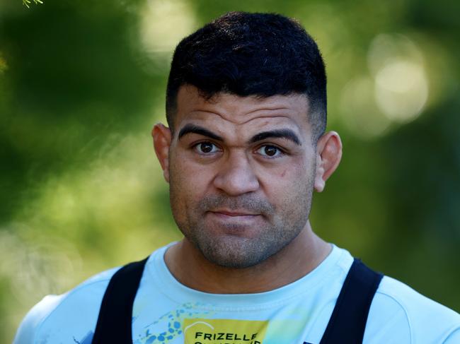 GOLD COAST, AUSTRALIA - MAY 14: David Fifita looks on during a Gold Coast Titans Training Session at IKON High Performance Centre on May 14, 2024 in Gold Coast, Australia. (Photo by Chris Hyde/Getty Images)