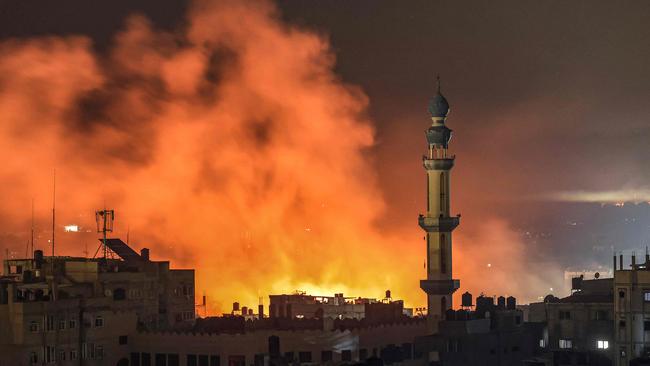 Fire and smoke erupt after Israeli bombardment in Rafah in the southern Gaza Strip on December 14. Picture: AFP