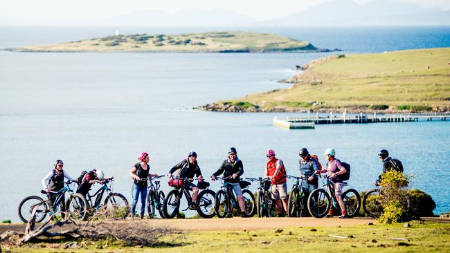 A Tasmanian eBike Adventures group on a day ride at Maria Island.