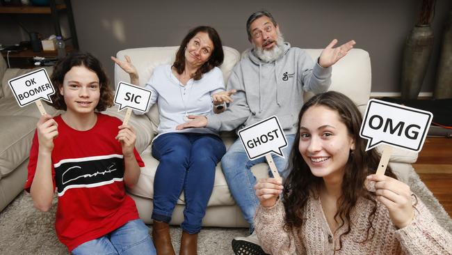 Luke, 15, and Ella, 16, have their parents Coralie and Stephen stumped with some of their latest lingo. Picture: David Caird