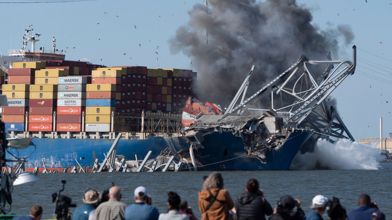 Controlled explosives demolish part of wreckage of Baltimore’s ...