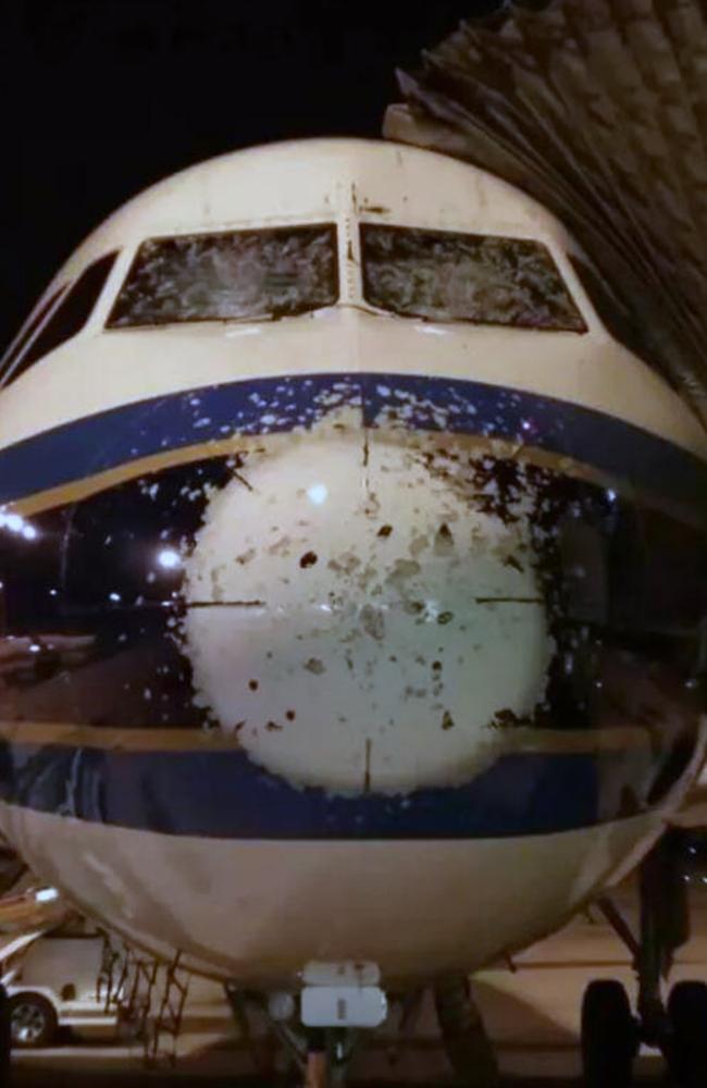 The plane was battered by hail during the flight from Guangzhou to Chengdu, China. Picture: CEN/Australscope