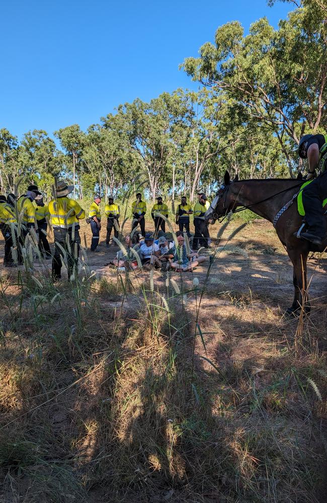 Police arrested up to a dozen Binybara Camp members who attempted to block further land clearing at Lee Point on Wednesday, May 1. Picture: Zizi Averill