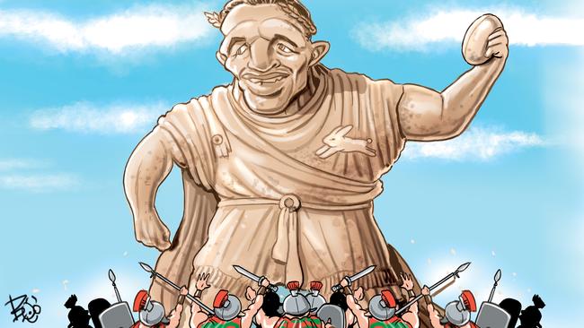 Sam Burgess won’t feature in the opening week of finals. Art: Boo Bailey