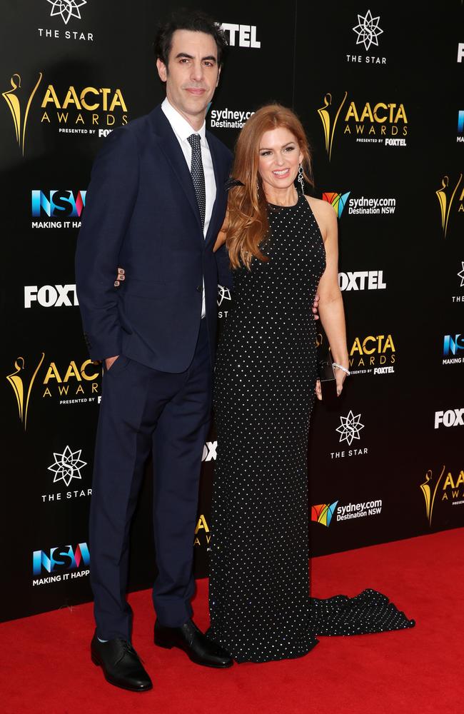 Sacha Baron Cohen and his Aussie wife Isla Fisher arrive at the 6th AACTA Awards ceremony held at The Star in Pyrmont. Picture: Christian Gilles