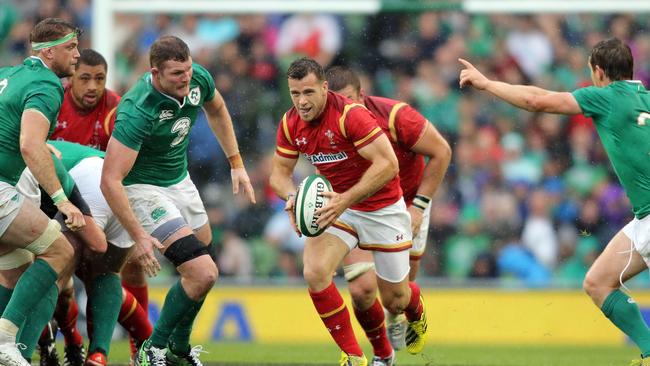 Wales’s Gareth Davies makes a break during the 2015 Rugby World Cup warm-up match.