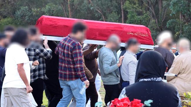 The funeral for Muzhda Habibi at Mt Gravatt Cemetery on Tuesday. Picture: Liam Kidston
