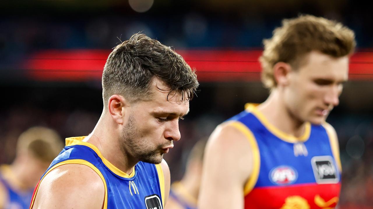 MELBOURNE, AUSTRALIA – JULY 14: Conor McKenna of the Lions looks dejected after a loss during the 2023 AFL Round 18 match between the Melbourne Demons and the Brisbane Lions at the Melbourne Cricket Ground on July 14, 2023 in Melbourne, Australia. (Photo by Dylan Burns/AFL Photos via Getty Images)