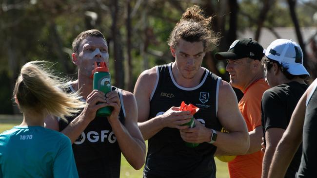 Port Adelaide football club training at Grange Oval. Brad Ebert and Wylie Buzza. Picture: Brad Fleet