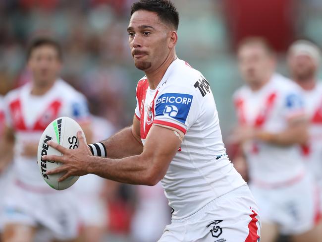 WOLLONGONG, AUSTRALIA - MAY 02:  Corey Norman of the Dragons runs with the ball during the round eight NRL match between the St George Illawarra Dragons and the Wests Tigers at WIN Stadium, on May 02, 2021, in Wollongong, Australia. (Photo by Matt King/Getty Images)