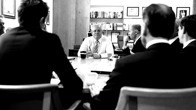 Prime Minister Scott Morrison meeting with his leadership team. Picture: Adam Taylor / PMO