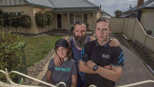 Jack Camilleri with sons Bryce, 12 (left) and 16-year-old Brodie, who missed out on a VCAL spot at Gladstone Park Secondary College. Picture: Rob Leeson