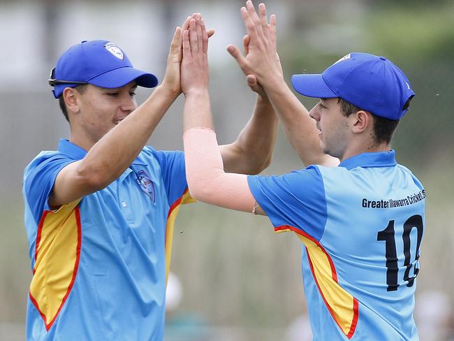 Angus Campbell from Illawarra congratulates Josh Garneo. Picture: John Appleyard