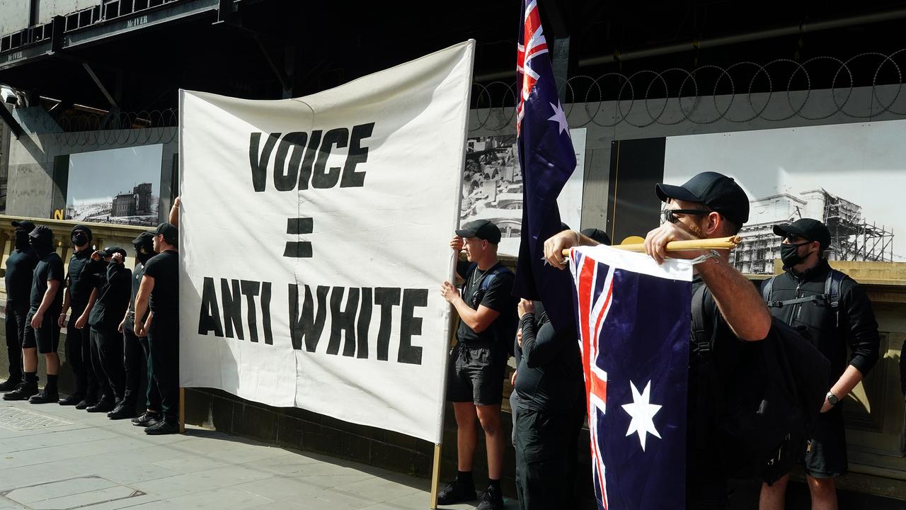 Neo-Nazis gatecrashed the end of a No rally in Melbourne on September 23. Picture: Luis Enrique Ascui/NCA NewsWire.