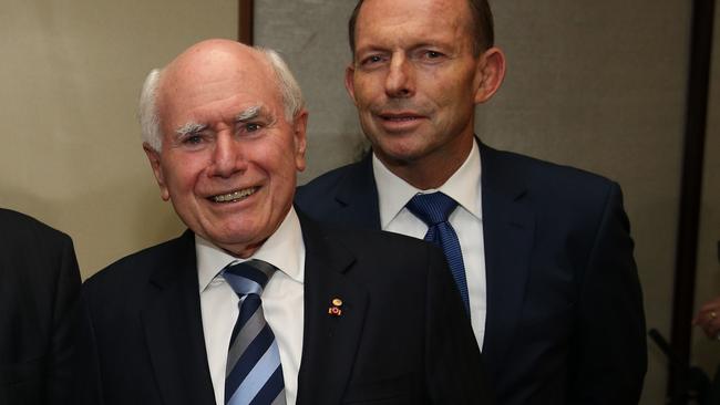 John Howard with Tony Abbott. Picture: Gary Ramage